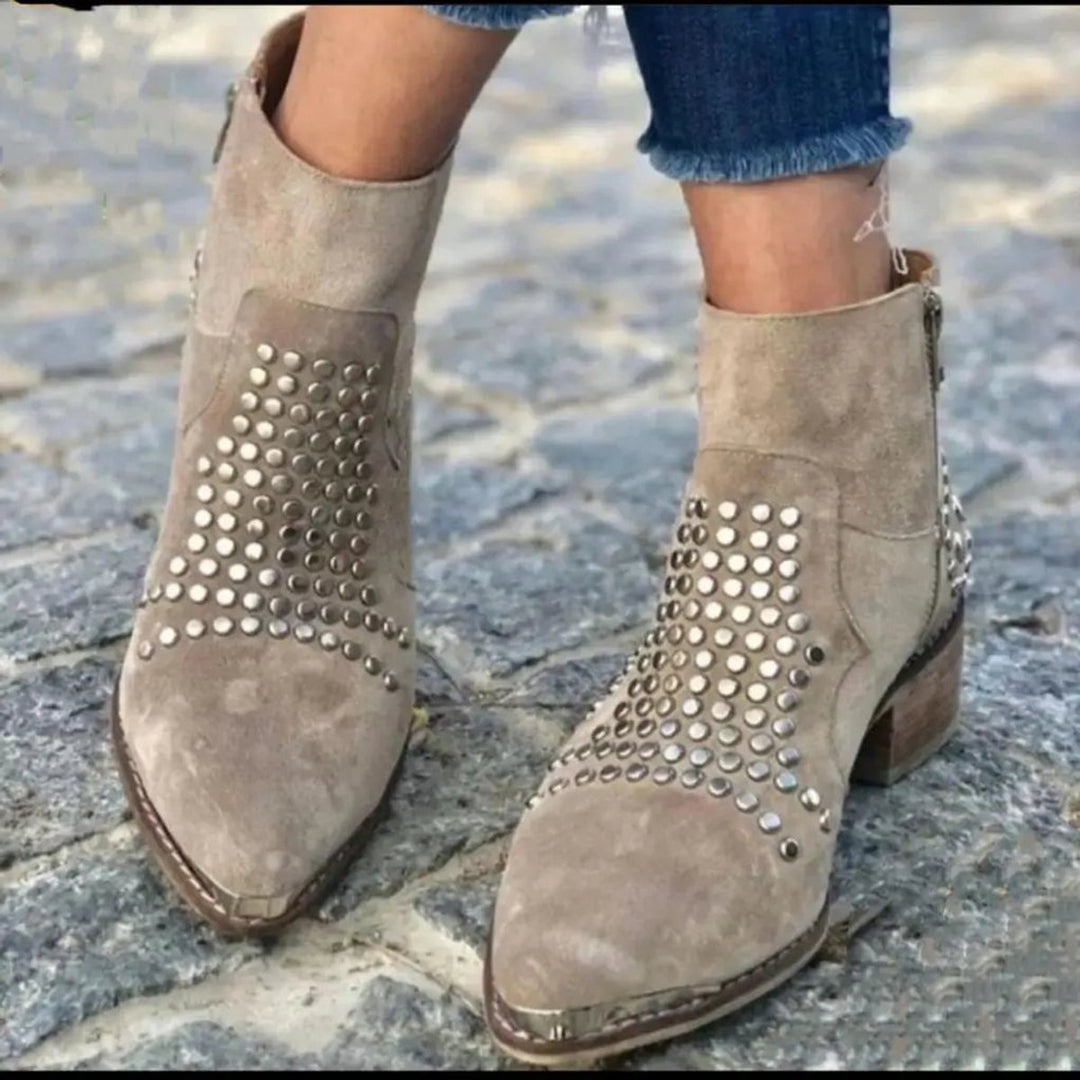 Hazel | Comfortable and Chic Studded Suede Ankle Boots