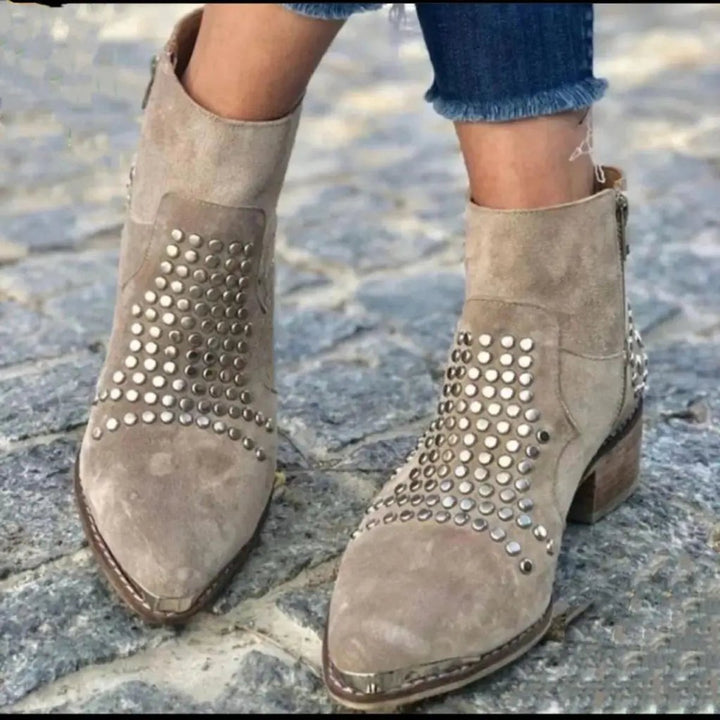 Hazel | Comfortable and Chic Studded Suede Ankle Boots