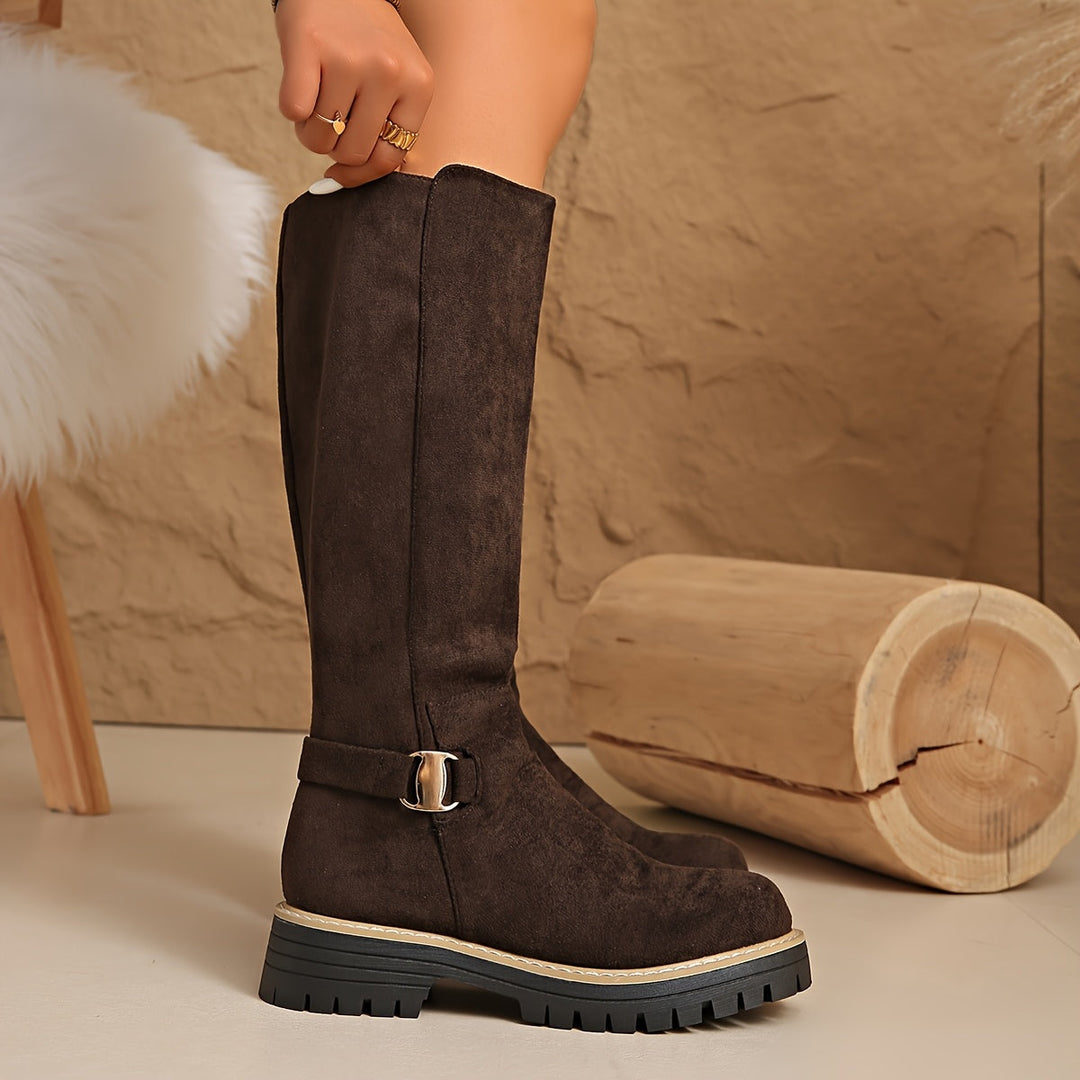 Olivia | Elegant And Practical Low Block Heel Knee High Boots
