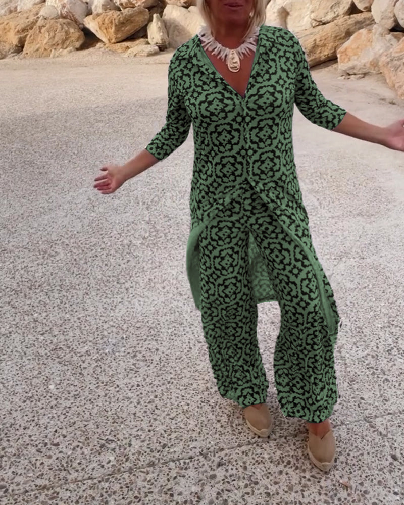 Eleanor | Ensemble élégant et confortable composé d’un haut imprimé et d’un pantalon large