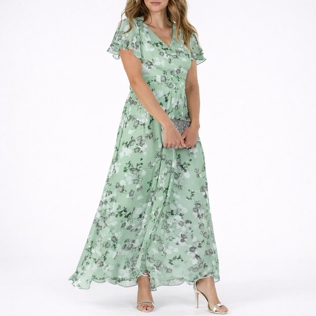 Victoria | Elegant And Romantic Fall Wedding Floral Chiffon Maxi Dress