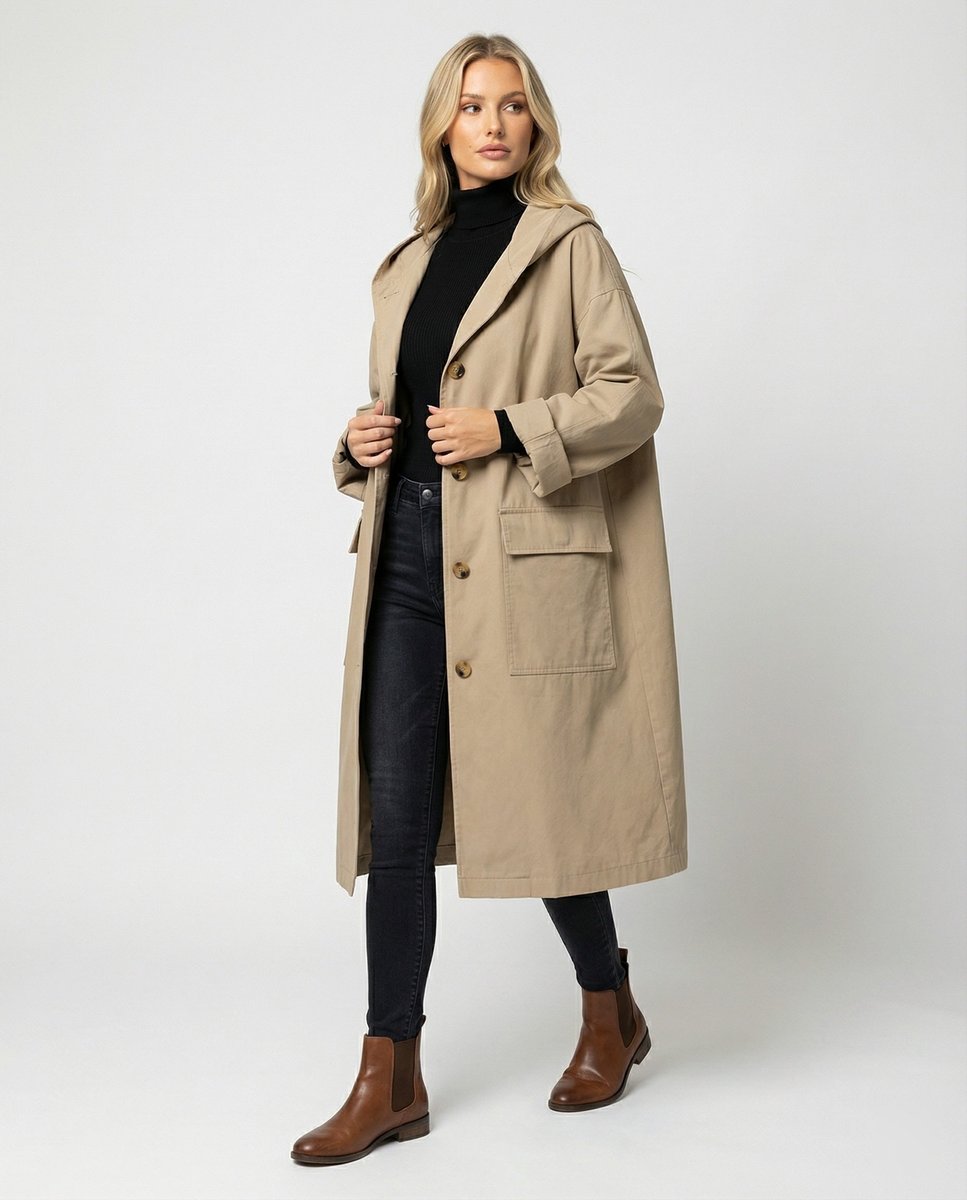 Clara | Elegante wasserdichte Longline-Jacke mit Kapuze