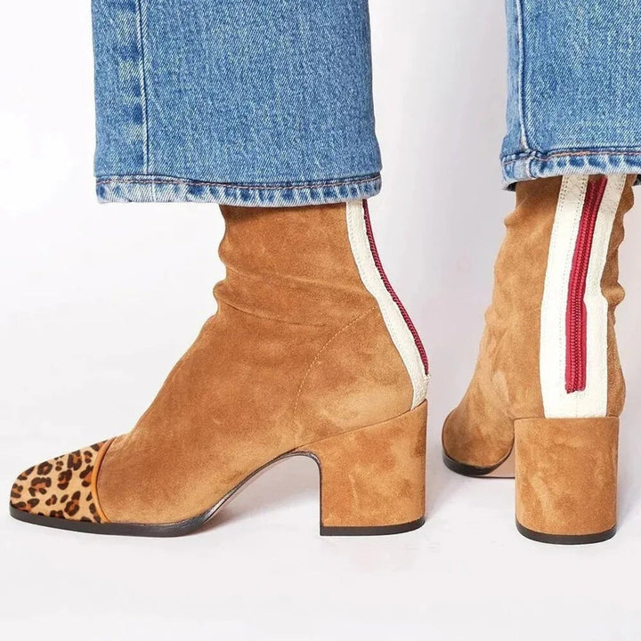 Aurora | Bold Leopard-Accented Block-Heel Ankle Boots