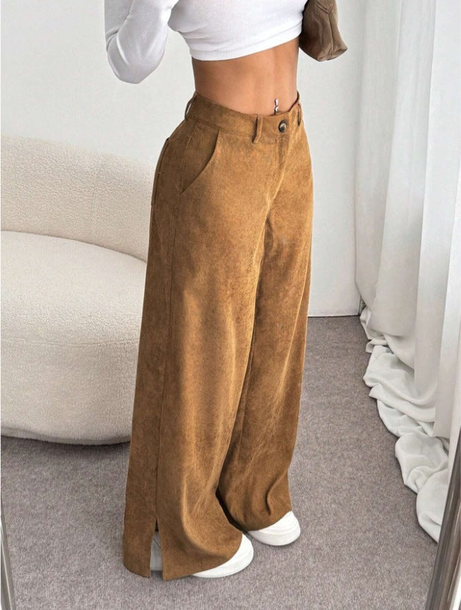 Nora | Pantalon chic à taille haute, jambes larges et fentes