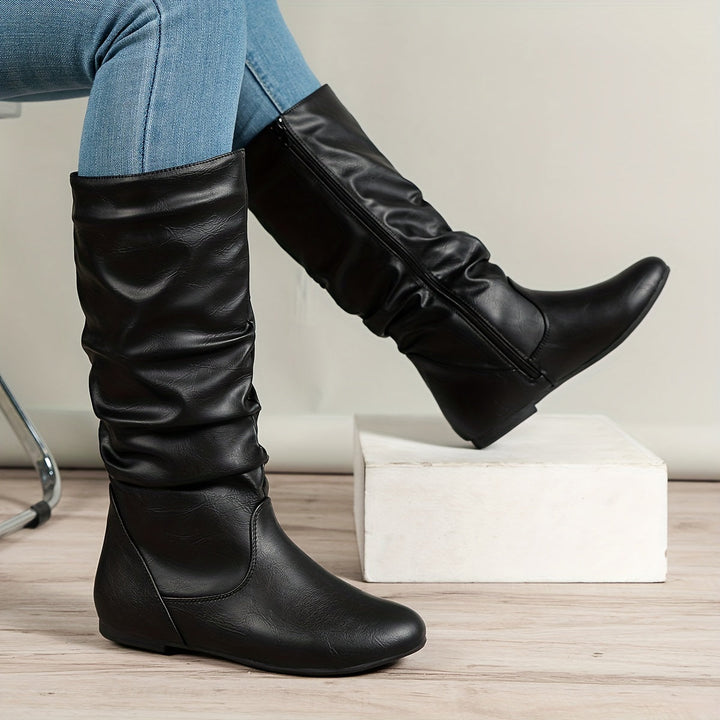 Emily | Comfortable and Timeless Gathered Flat Knee High Boots