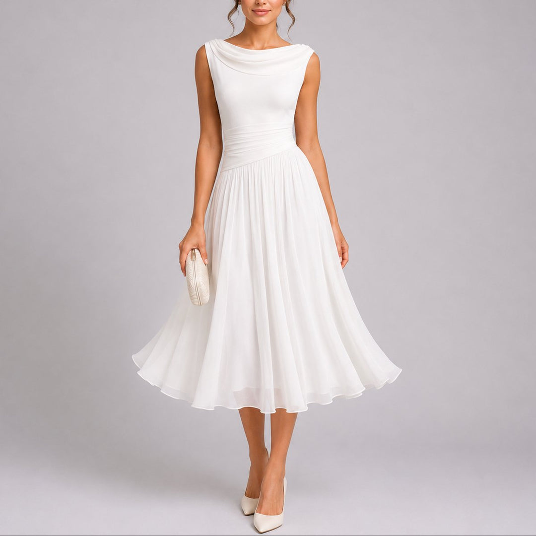 Stella | Elegant And Refined Fall Wedding Pleated Midi Dress