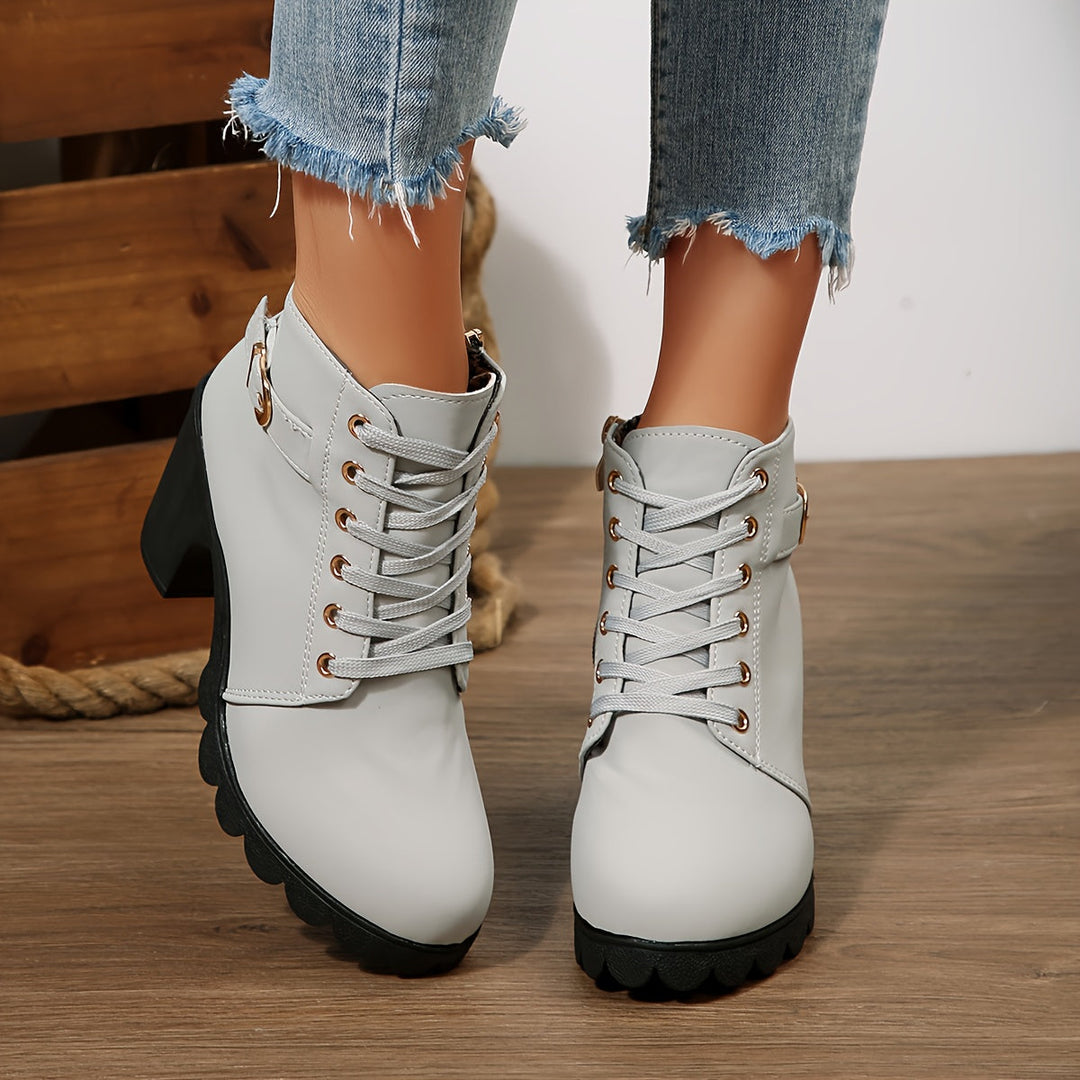 Liora | Lace-Up Block Heel Ankle Boots