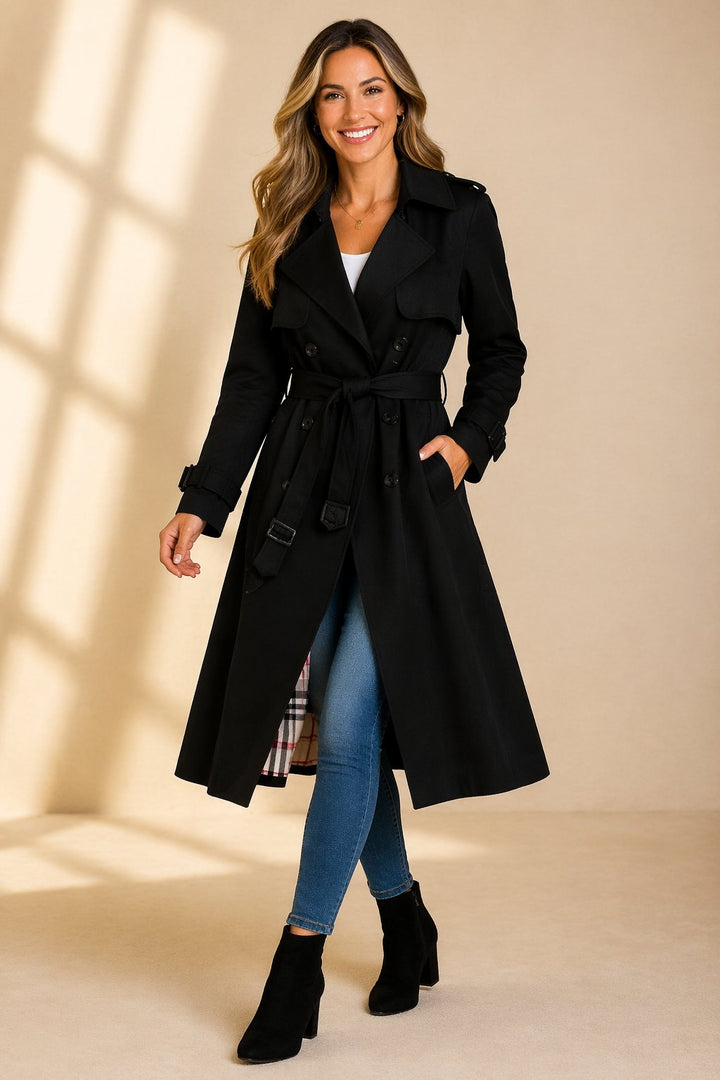 Julia | Trench lungo doppiopetto elegante con cintura