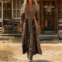 Sofia | Vintage And Bohemian Patchwork Long-Sleeved Midi Dress