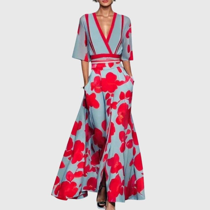 Mila | Floral V-Neck Wrap Long Sleeved Maxi Dress