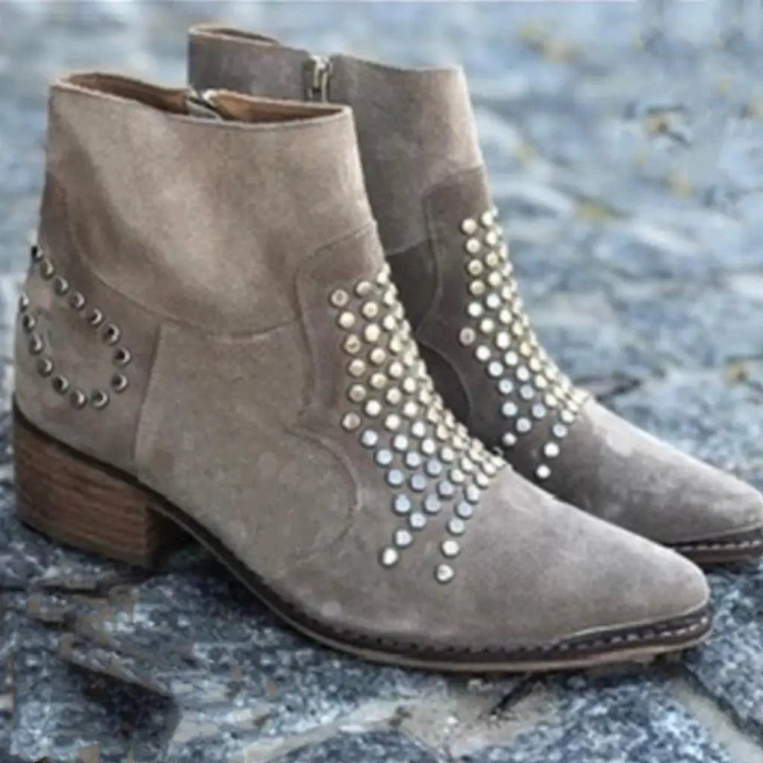 Hazel | Comfortable and Chic Studded Suede Ankle Boots