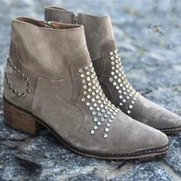 Hazel | Comfortable and Chic Studded Suede Ankle Boots