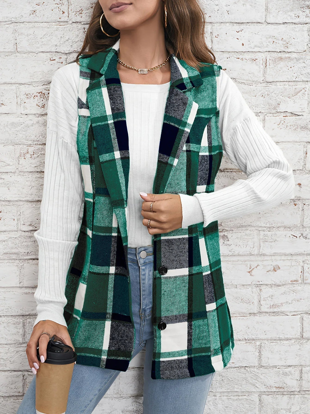 Nora | Gilet lungo elegante in misto lana a quadri