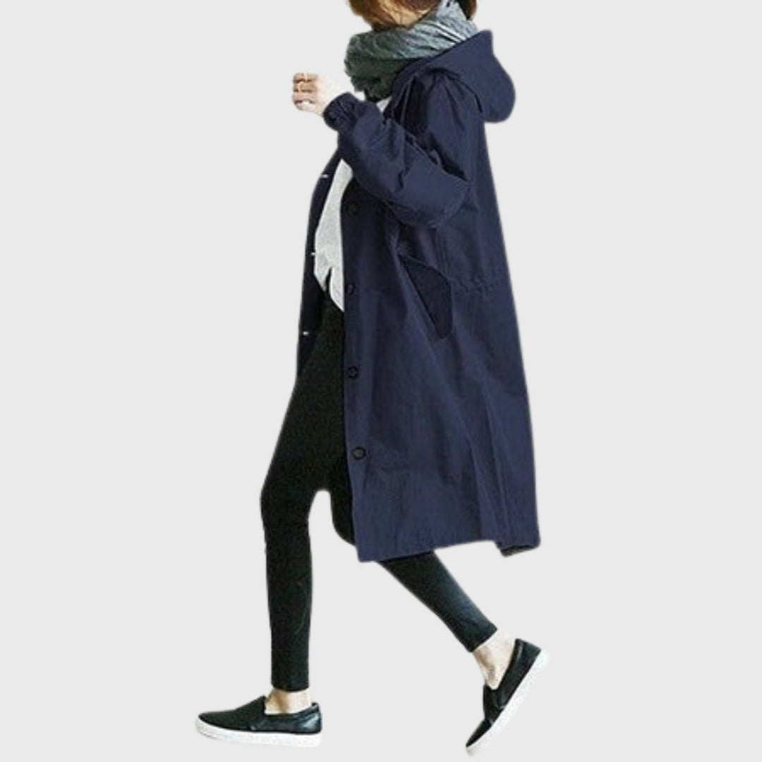 Beatrice | Trench-coat long à capuche, élégant et résistant à l’eau