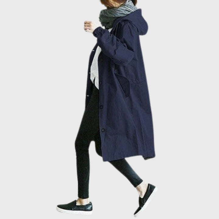 Beatrice | Trench-coat long à capuche, élégant et résistant à l’eau