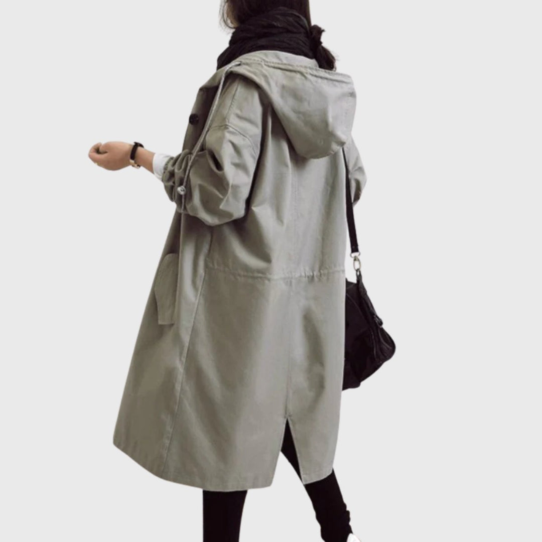 Beatrice | Trench-coat long à capuche, élégant et résistant à l’eau