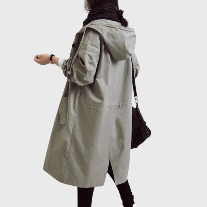 Beatrice | Trench-coat long à capuche, élégant et résistant à l’eau