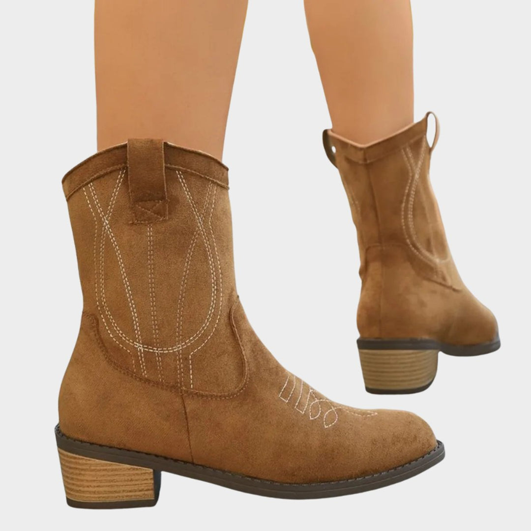 Harper | Embroidered Suede Western Ankle Boots