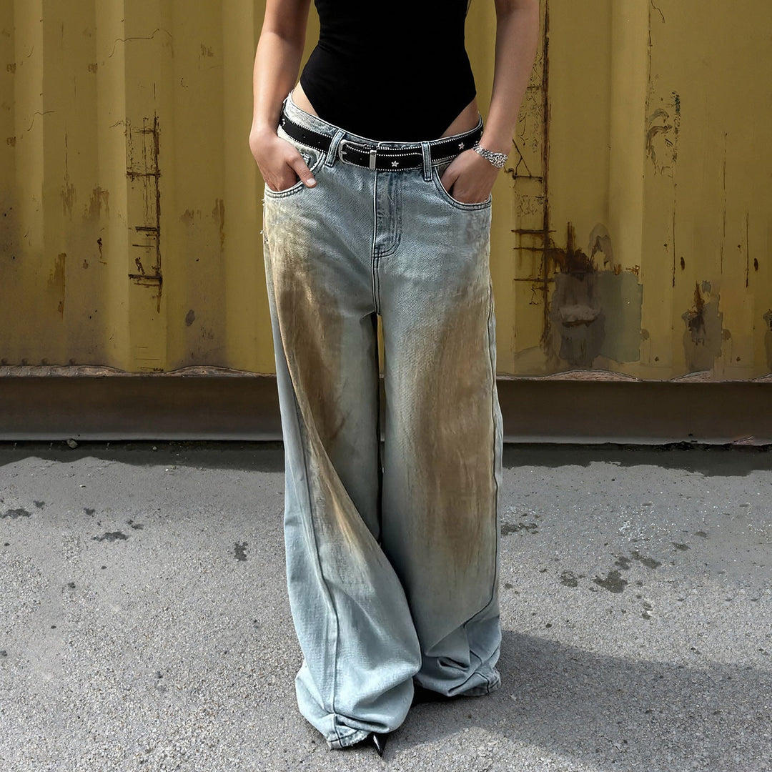 Hazel | Jean confortable à jambes larges, en denim délavé d’inspiration vintage