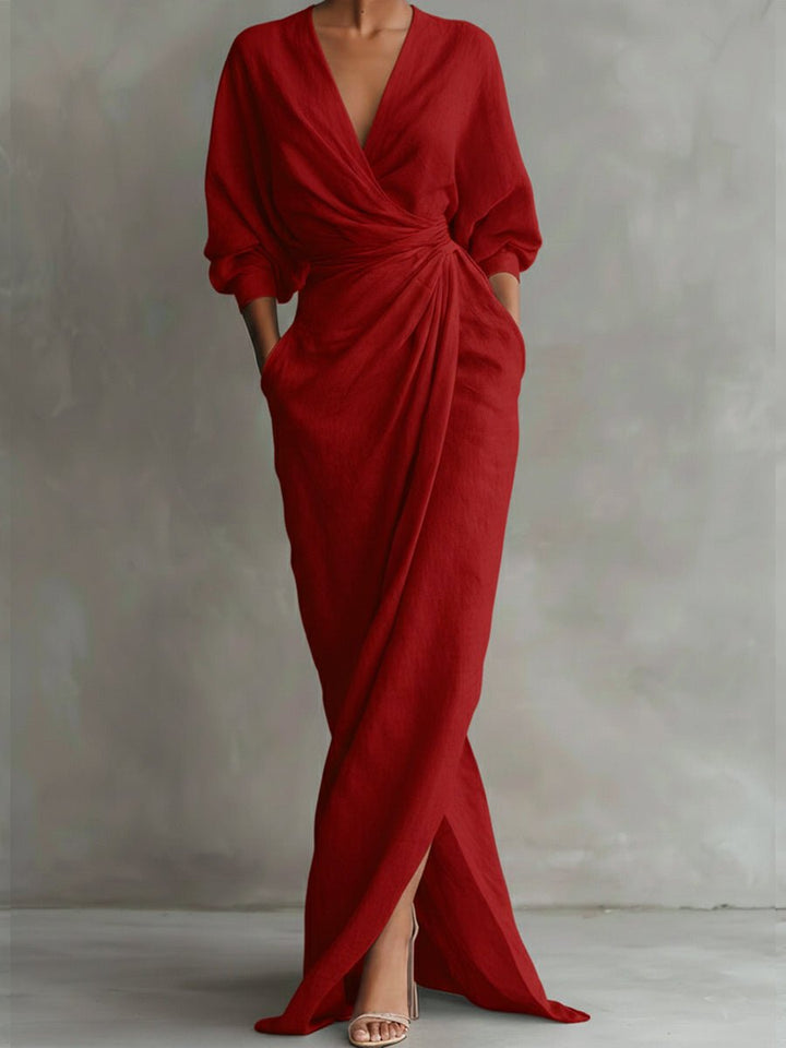 Daisy | Elegant And Flowing Wrap-Style Long Sleeved Maxi Dress