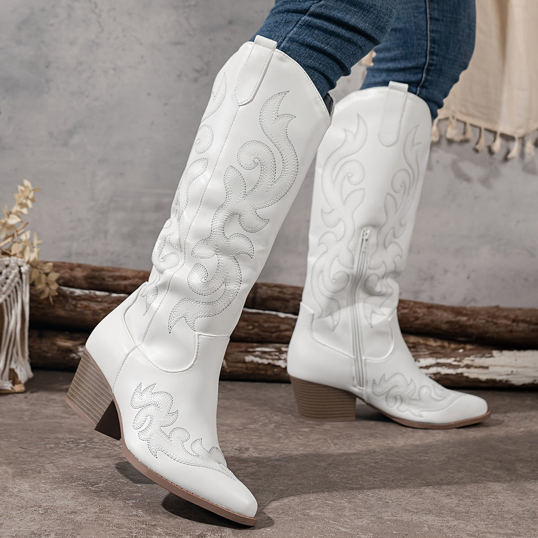 Evelyn | Classic Wide Calf Western Knee High Cowboy Boots