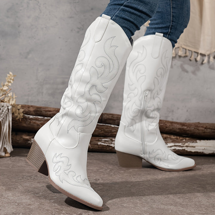 Evelyn | Classic Wide Calf Western Knee High Cowboy Boots