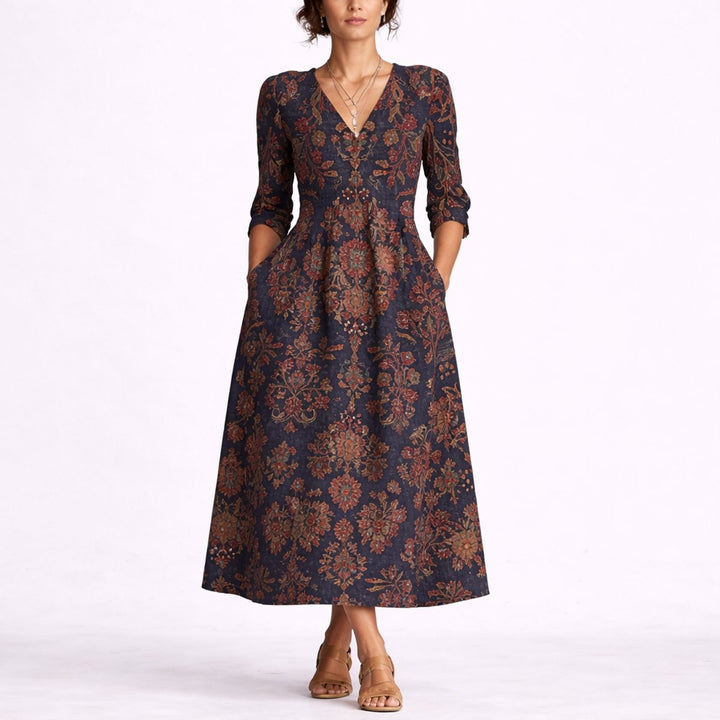 Nora | Elegant And Versatile Fall Wedding Floral Midi Dress