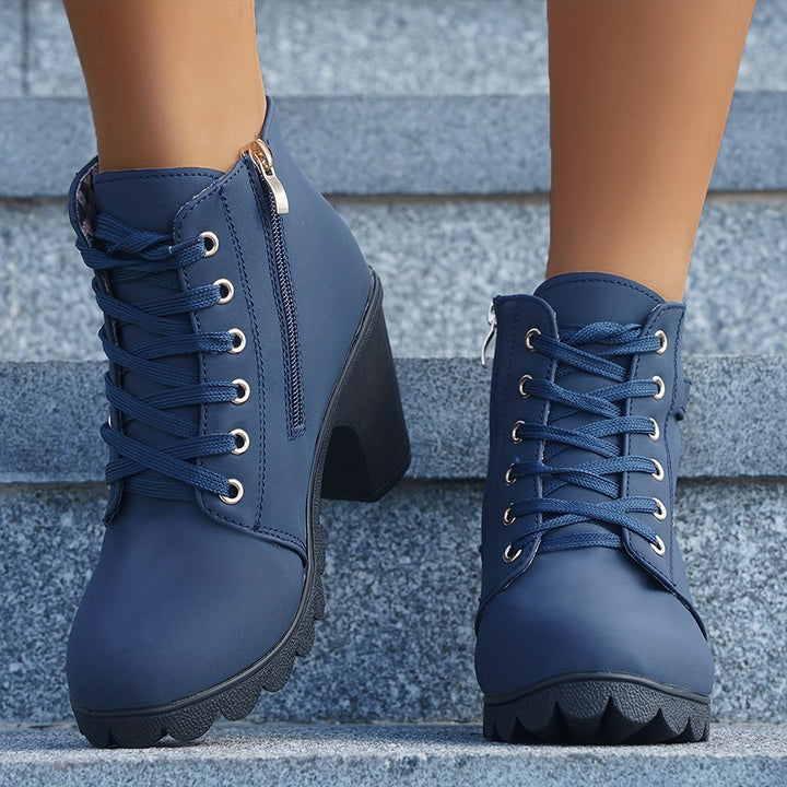 Grace | Stylish and Comfortable Lace-Up Block Heel Ankle Boots