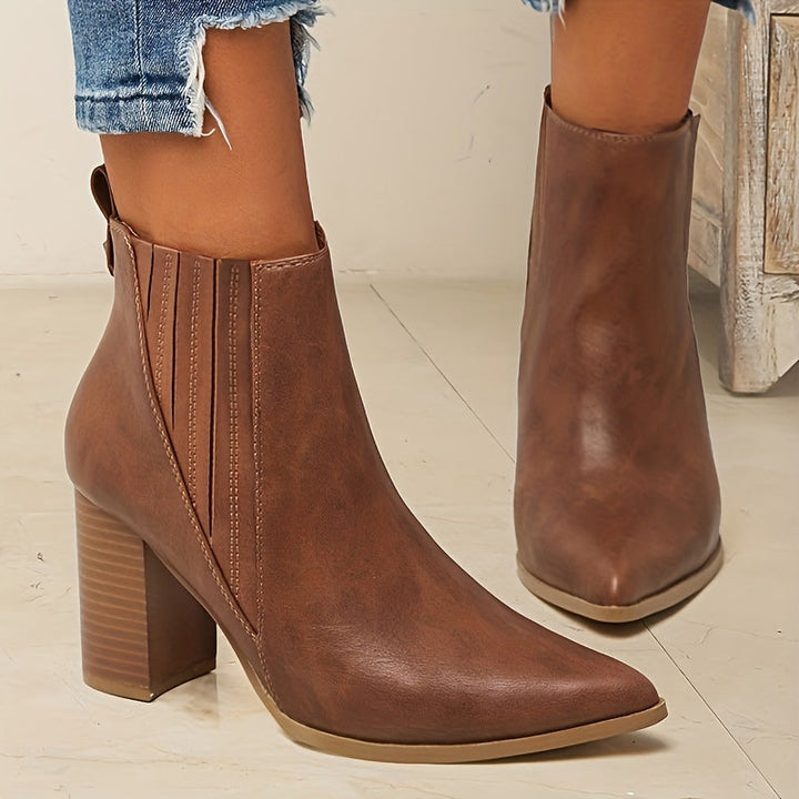 Madison | Comfortable Pointed Toe Block Heel Ankle Boots