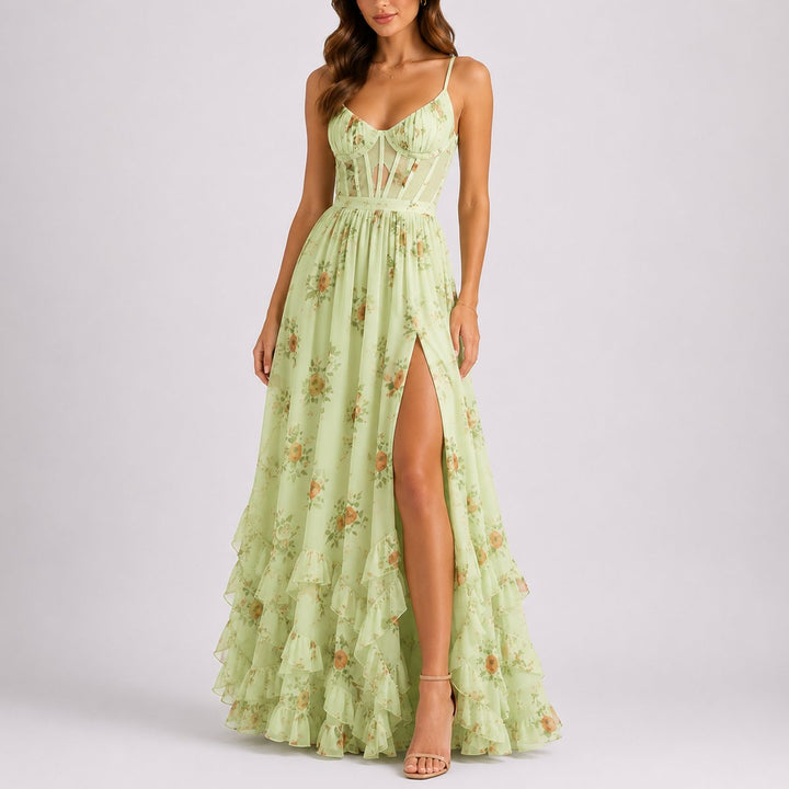 Eliana | Romantic And Elegant Fall Wedding Floral Corset Maxi Dress