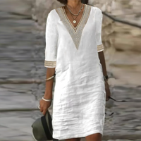 Robe midi artisanale en coton-lin premium