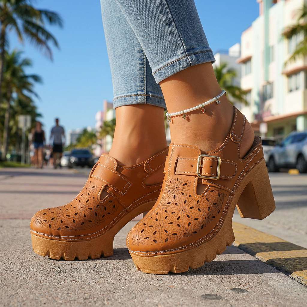 Amelia | Comfortable and Vintage Platform Block Heel Clogs 1