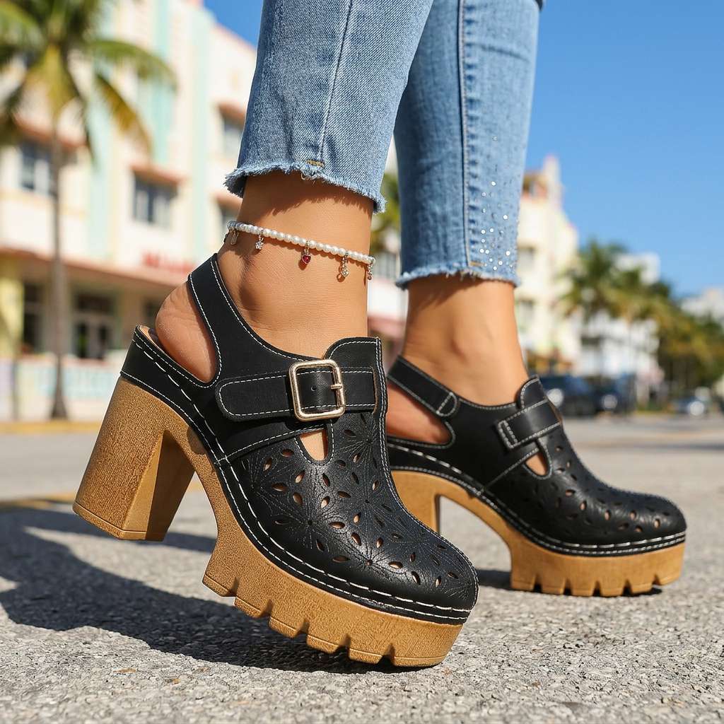 Amelia | Comfortable and Vintage Platform Block Heel Clogs 2