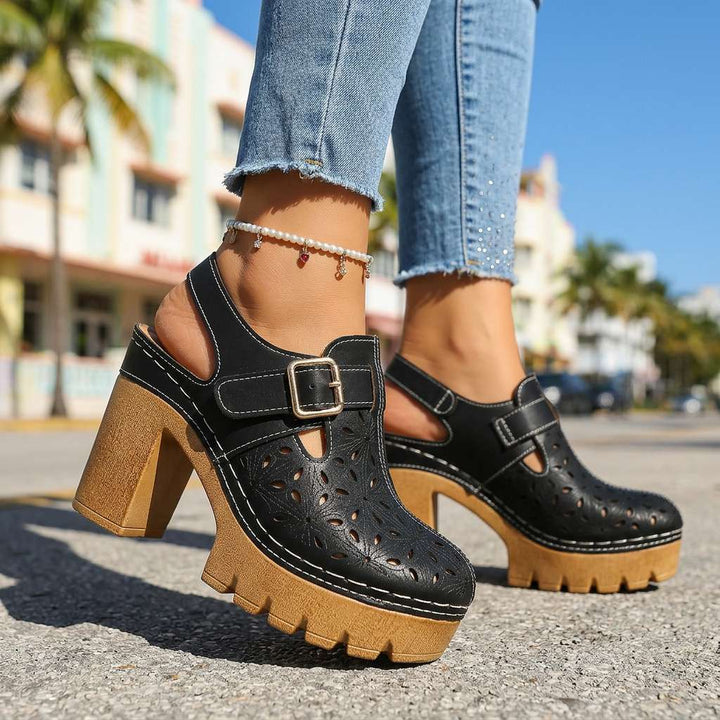 Amelia | Comfortable and Vintage Platform Block Heel Clogs 2