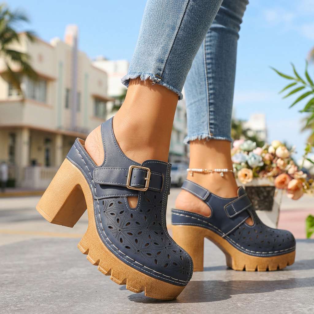 Amelia | Comfortable and Vintage Platform Block Heel Clogs 3