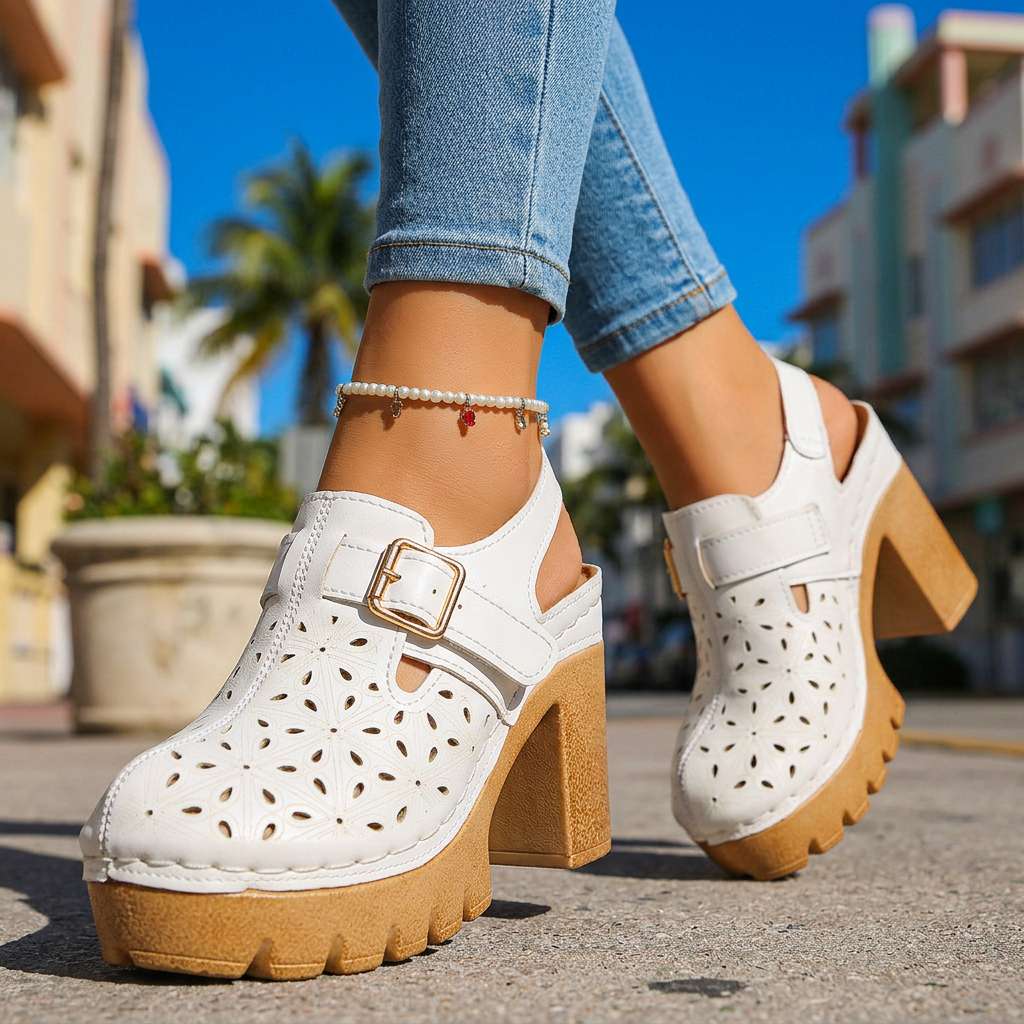 Amelia | Comfortable and Vintage Platform Block Heel Clogs 4