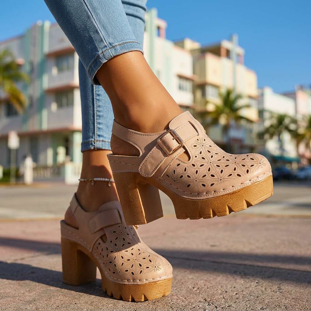 Amelia | Comfortable and Vintage Platform Block Heel Clogs 5