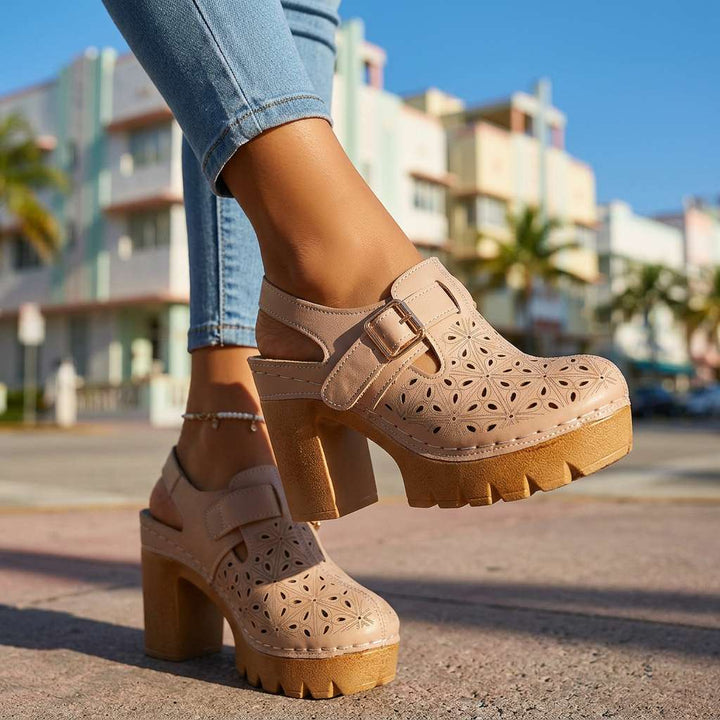 Amelia | Comfortable and Vintage Platform Block Heel Clogs 5