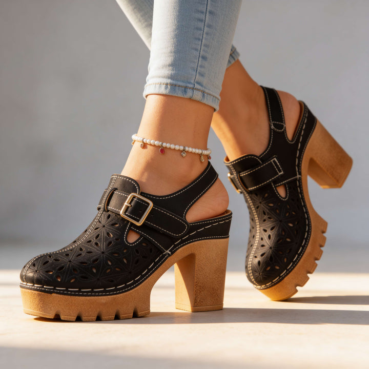 Amelia | Comfortable and Vintage Platform Block Heel Clogs 6