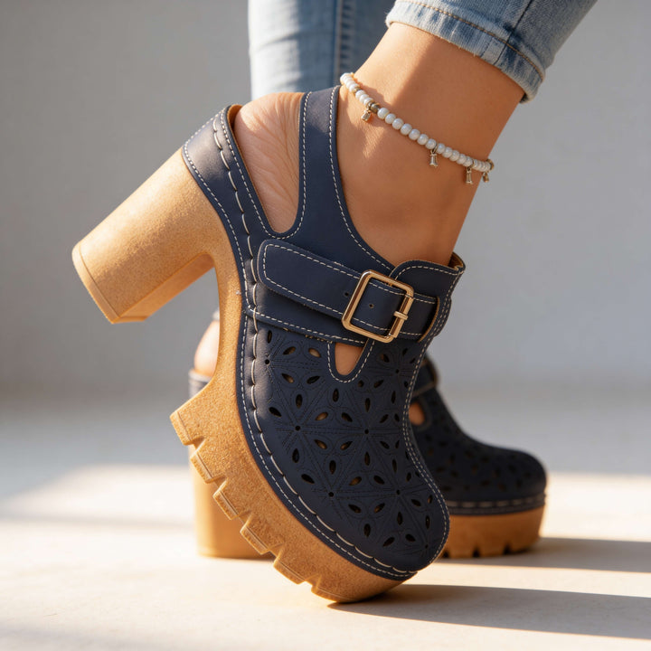 Amelia | Comfortable and Vintage Platform Block Heel Clogs 7