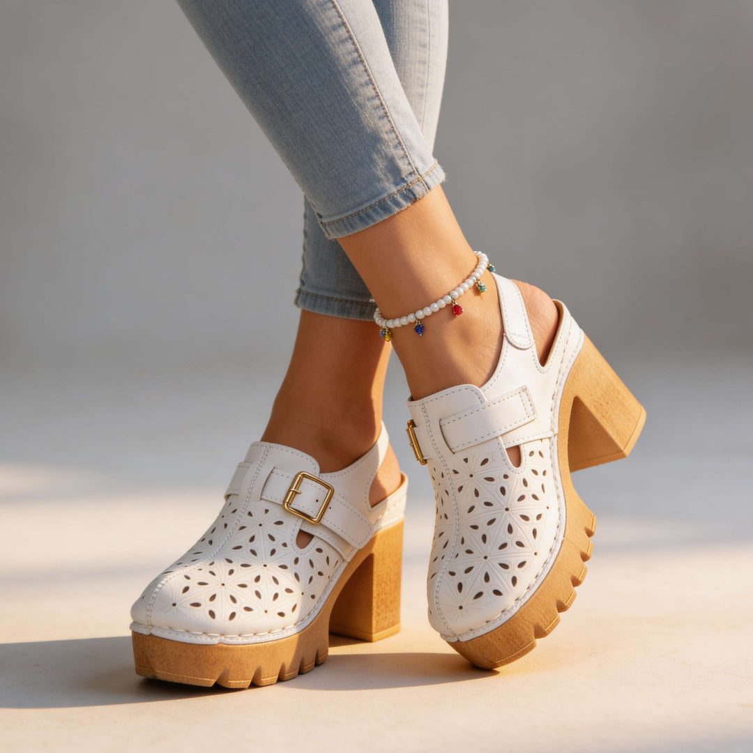 Amelia | Comfortable and Vintage Platform Block Heel Clogs 8