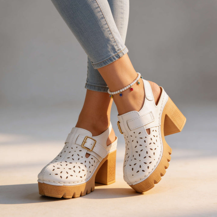 Amelia | Comfortable and Vintage Platform Block Heel Clogs 8