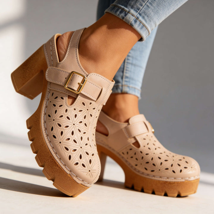 Amelia | Comfortable and Vintage Platform Block Heel Clogs 9