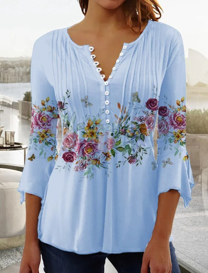Amelia | Elegant and Breathable Floral Henley Blouse 3