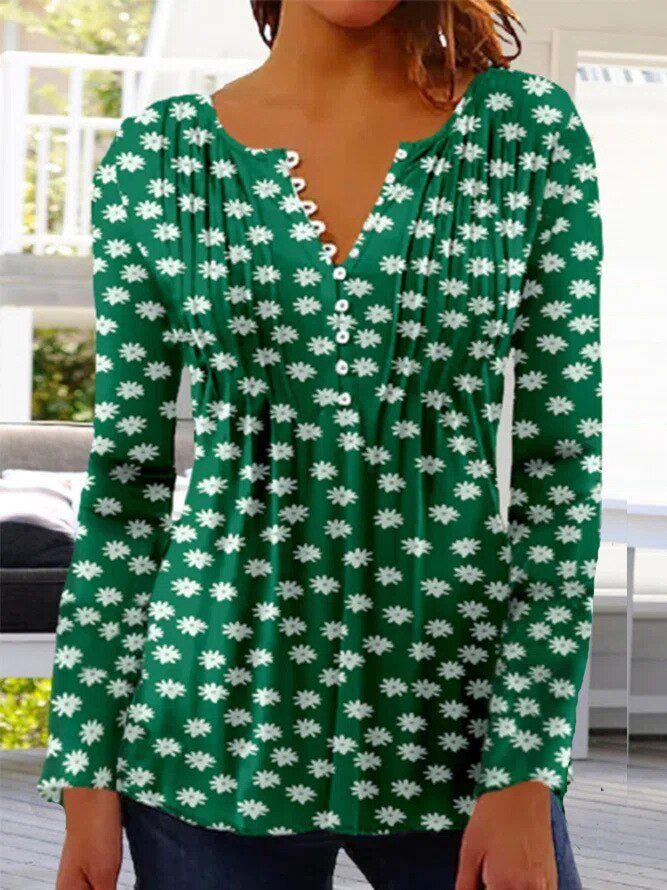 Amelia | Elegant and Breathable Floral Henley Blouse 5