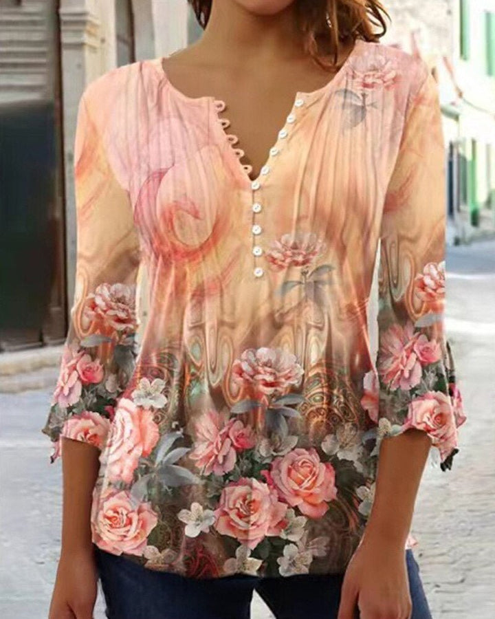 Amelia | Elegant and Breathable Floral Henley Blouse 7