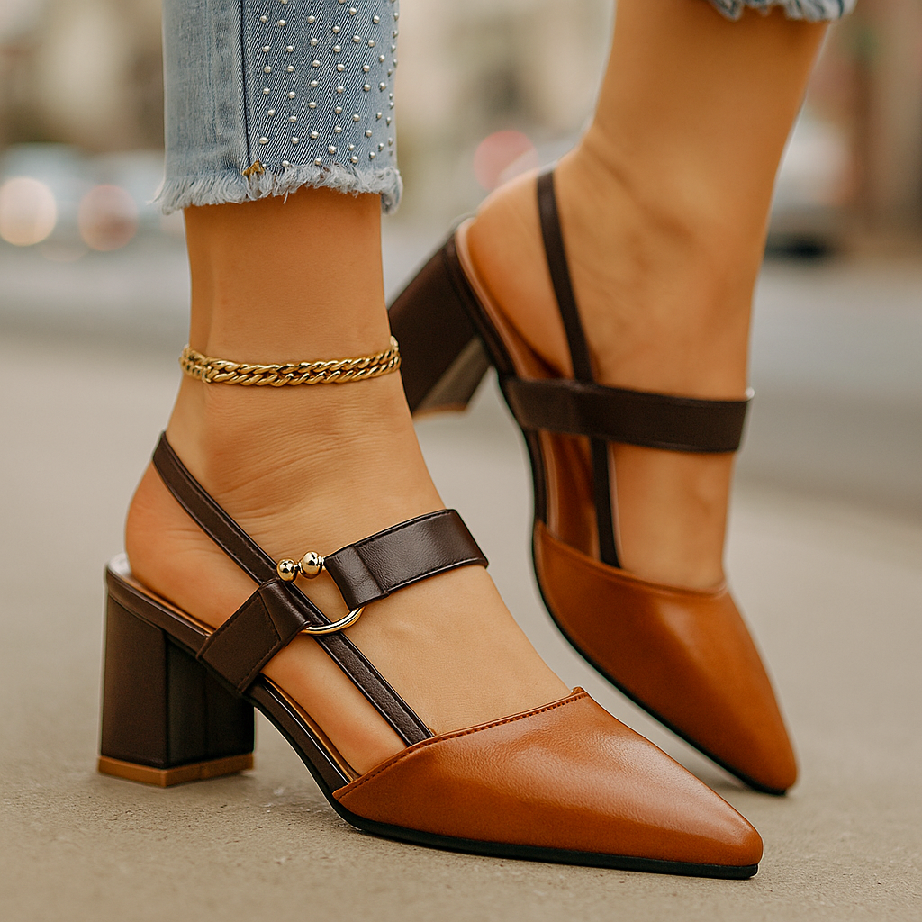 Arielle | Elegant Gold Heels – Comfortable Strappy Block Heels for Women 1