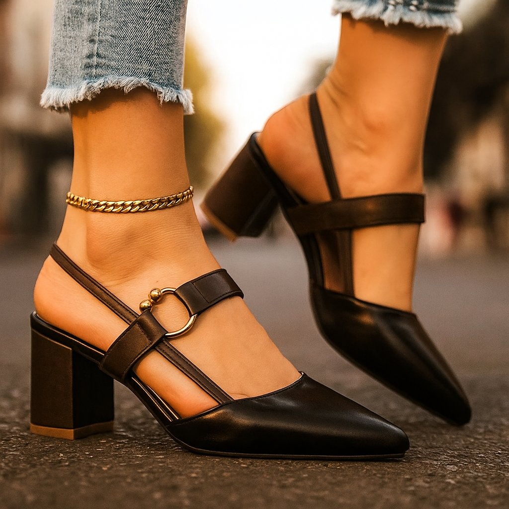Arielle | Elegant Gold Heels – Comfortable Strappy Block Heels for Women 2