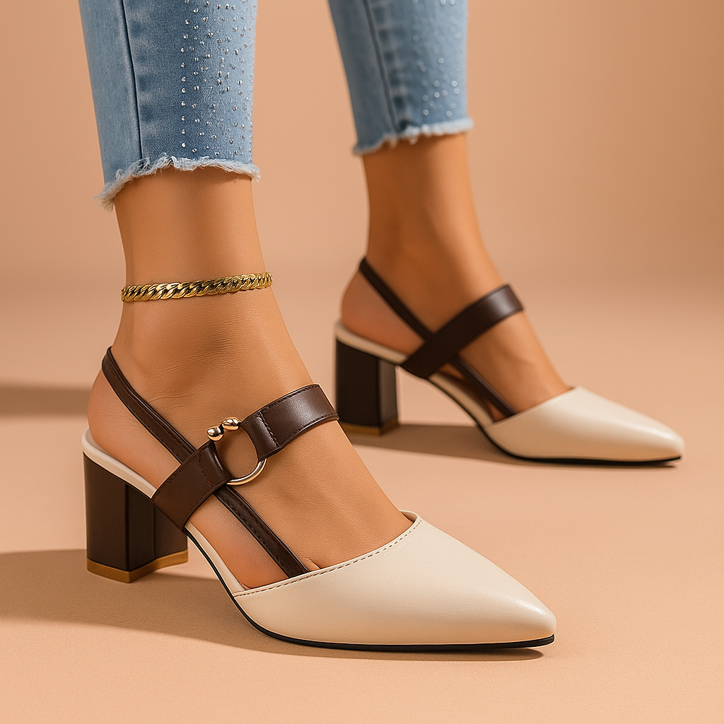 Arielle | Elegant Gold Heels – Comfortable Strappy Block Heels for Women 3