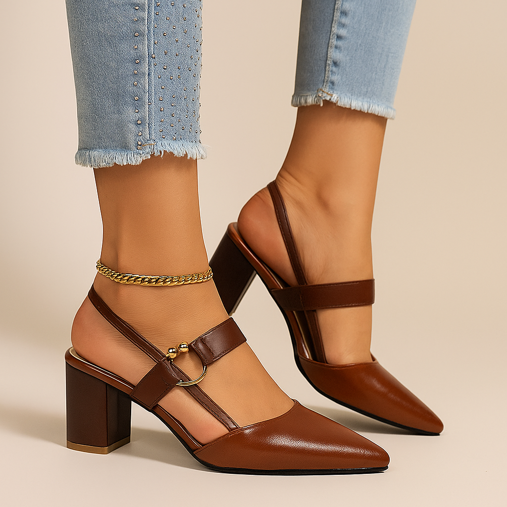 Arielle | Elegant Gold Heels – Comfortable Strappy Block Heels for Women 4